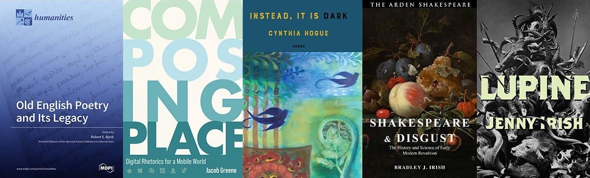 Cover images of books by Robert Bjork, Jacob Green, Cynthia Hogue, Bradley Irish, and Jenny Irish