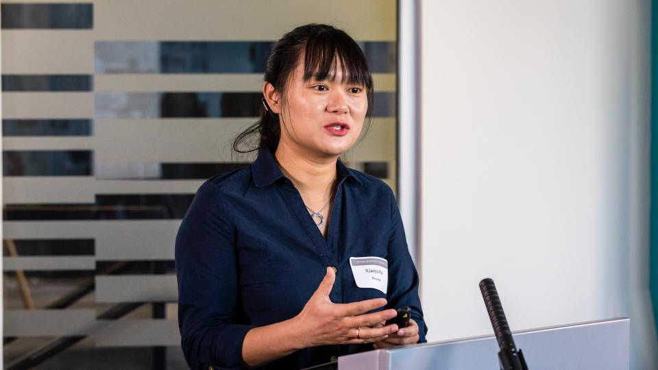 Image of Xiaoyu Pei presenting at the 2019 MTESOL mini-conference / Photo by Bruce Matsunaga
